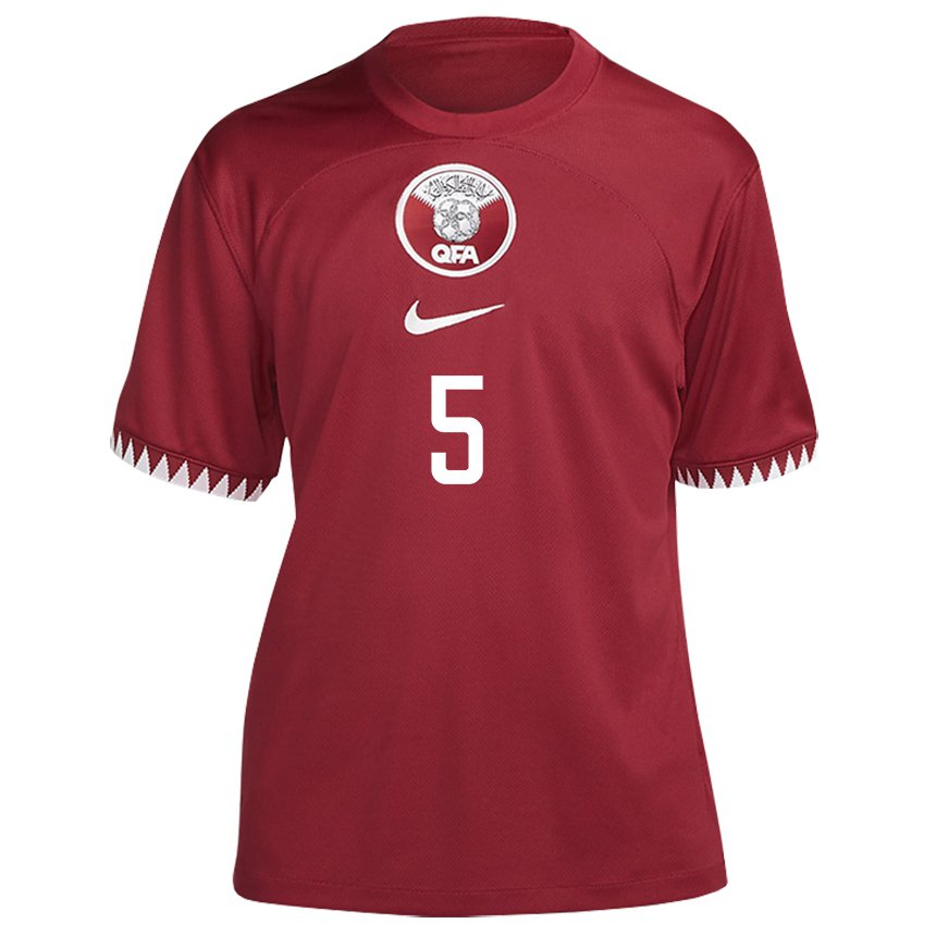 Damen Katarische Tarek Salman #5 Kastanienbraun Heimtrikot Trikot 22-24 T-shirt Österreich