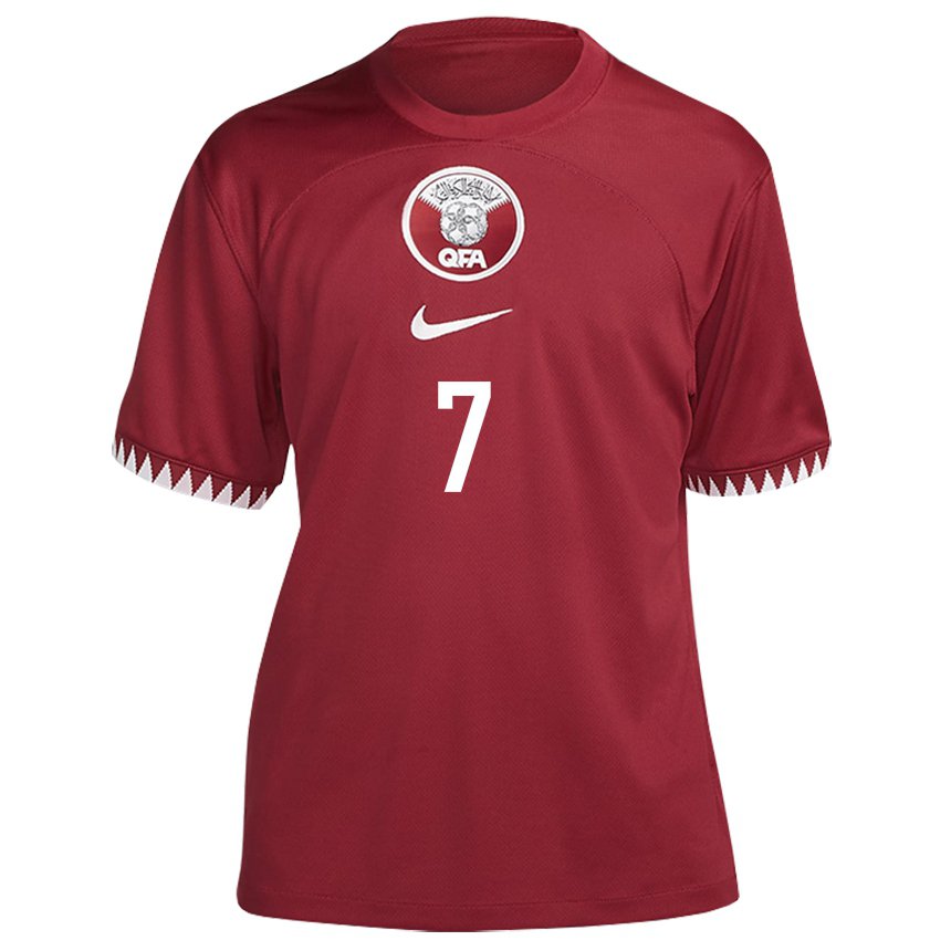 Damen Katarische Ahmed Alaaeldin #7 Kastanienbraun Heimtrikot Trikot 22-24 T-shirt Österreich