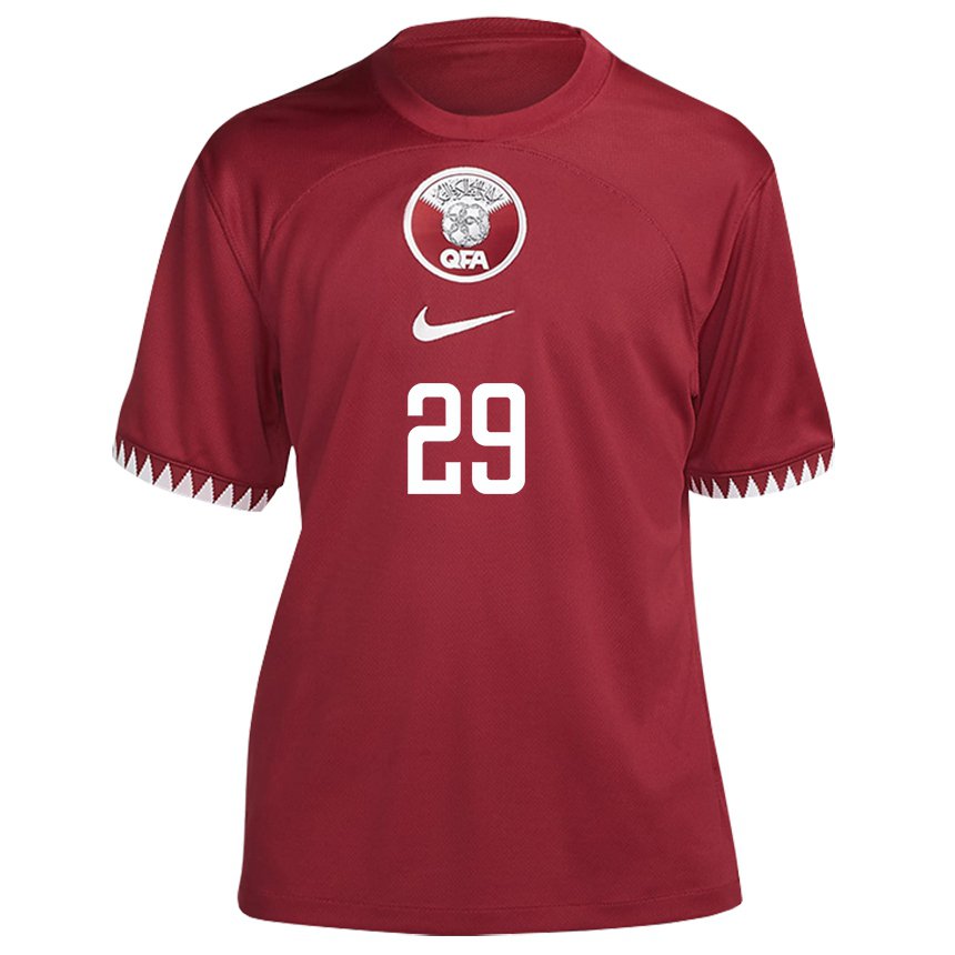 Damen Katarische Mohamed Emad Aiash #29 Kastanienbraun Heimtrikot Trikot 22-24 T-shirt Österreich