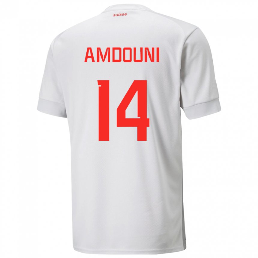 Damen Schweizer Mohamed Zeki Amdouni #14 Weiß Auswärtstrikot Trikot 22-24 T-shirt Österreich