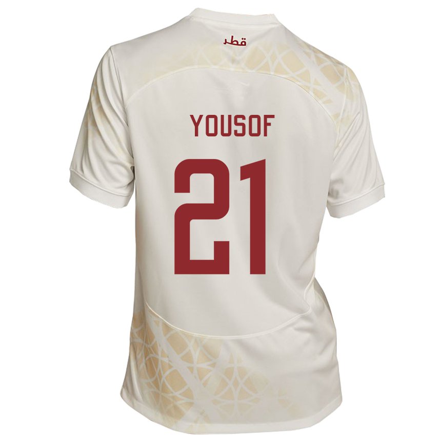 Damen Katarische Yousof Hassan #21 Goldbeige Auswärtstrikot Trikot 22-24 T-shirt Österreich