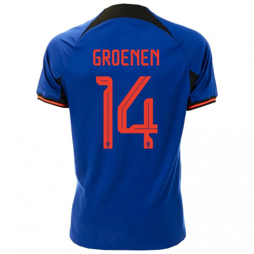 Damen Niederländische Jackie Groenen #14 Königsblau Auswärtstrikot Trikot 22-24 T-shirt Österreich