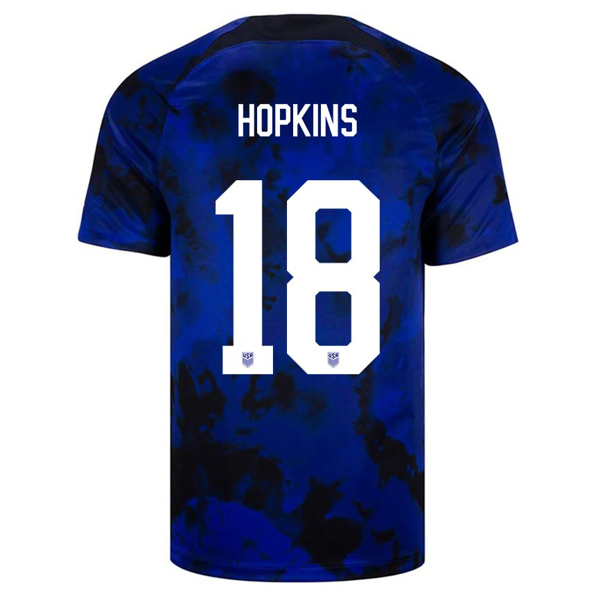 Damen Us-amerikanische Jackson Hopkins #18 Königsblau Auswärtstrikot Trikot 22-24 T-shirt Österreich