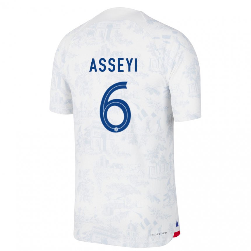 Damen Französische Viviane Asseyi #6 Weiß Blau Auswärtstrikot Trikot 22-24 T-shirt Österreich