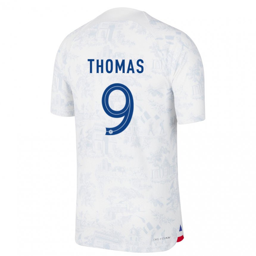 Damen Französische Lindsey Thomas #9 Weiß Blau Auswärtstrikot Trikot 22-24 T-shirt Österreich