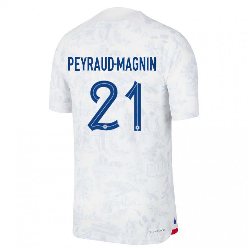 Damen Französische Pauline Peyraud Magnin #21 Weiß Blau Auswärtstrikot Trikot 22-24 T-shirt Österreich