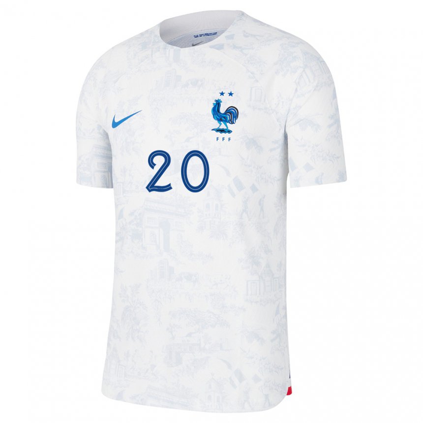 Damen Französische Pierre Kalulu #20 Weiß Blau Auswärtstrikot Trikot 22-24 T-shirt Österreich