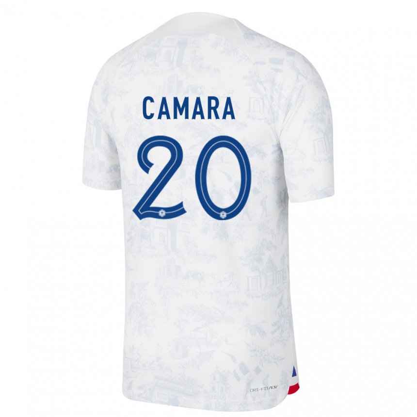 Damen Französische Ousmane Camara #20 Weiß Blau Auswärtstrikot Trikot 22-24 T-shirt Österreich