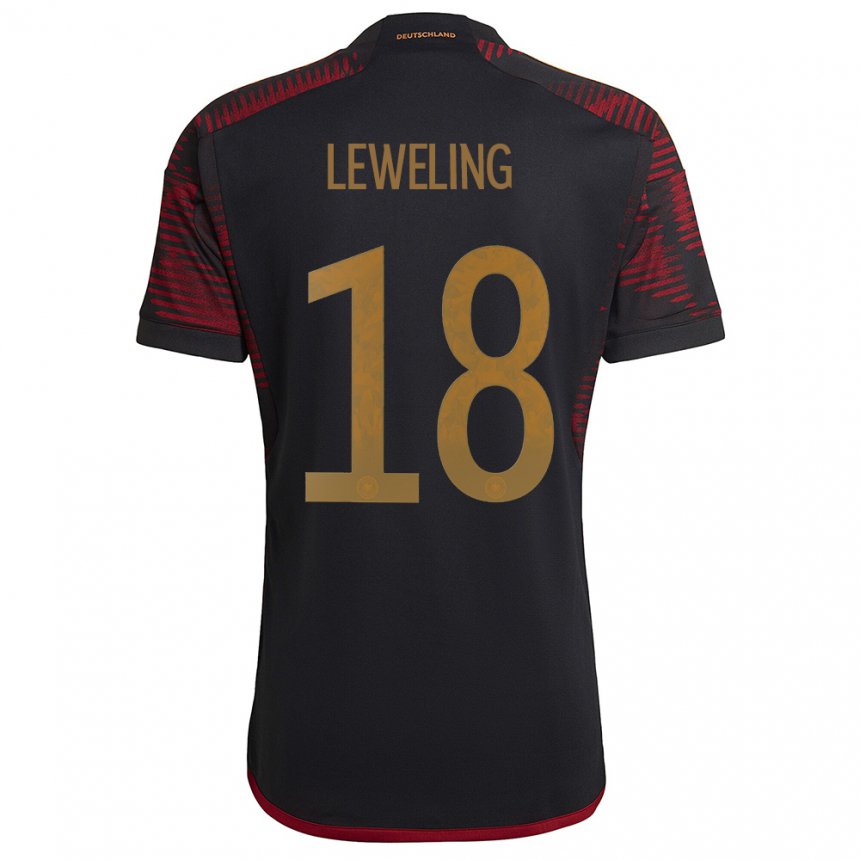 Damen Deutsche Jamie Leweling #18 Schwarz Kastanienbraun Auswärtstrikot Trikot 22-24 T-shirt Österreich