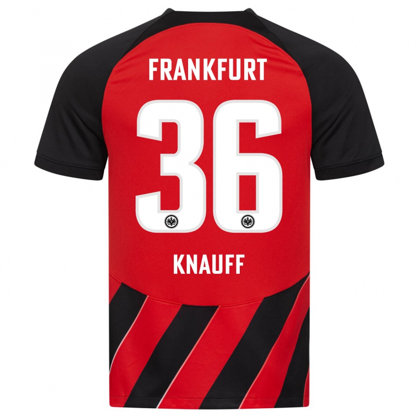 Kinder Ansgar Knauff #36 Rot Schwarz Heimtrikot Trikot 2023/24 T-Shirt Österreich