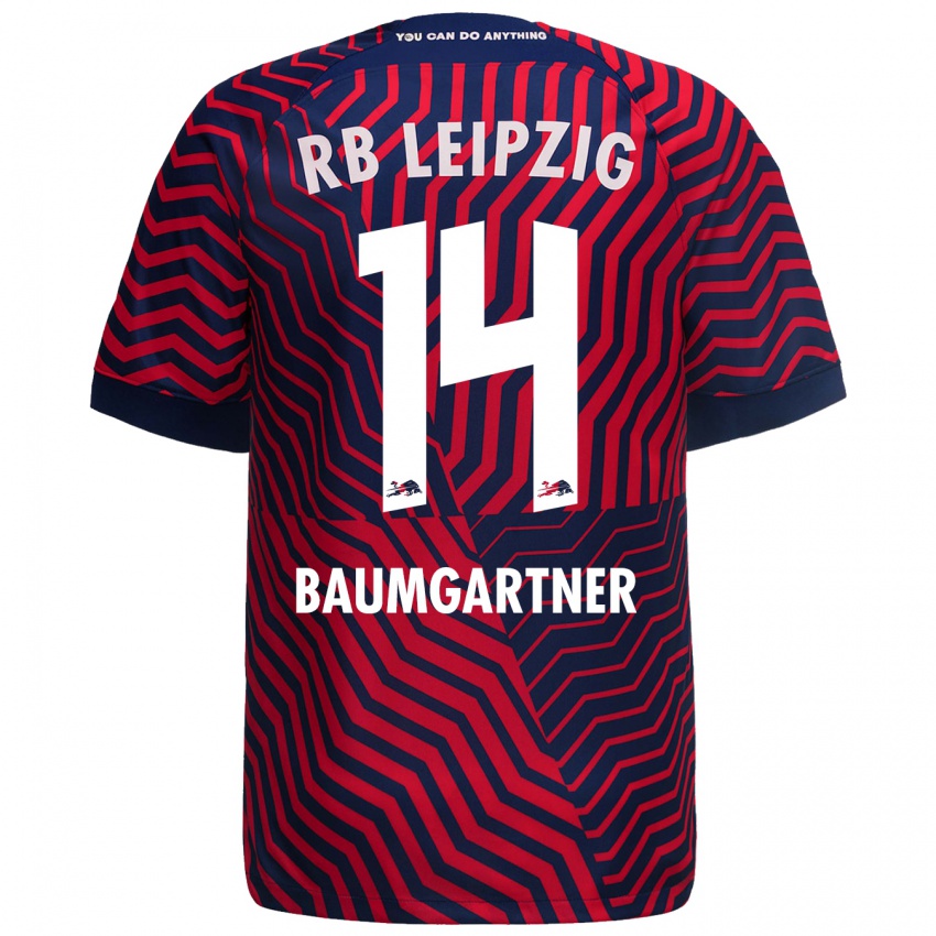 Herren Christoph Baumgartner #14 Blau Rot Auswärtstrikot Trikot 2023/24 T-Shirt Österreich