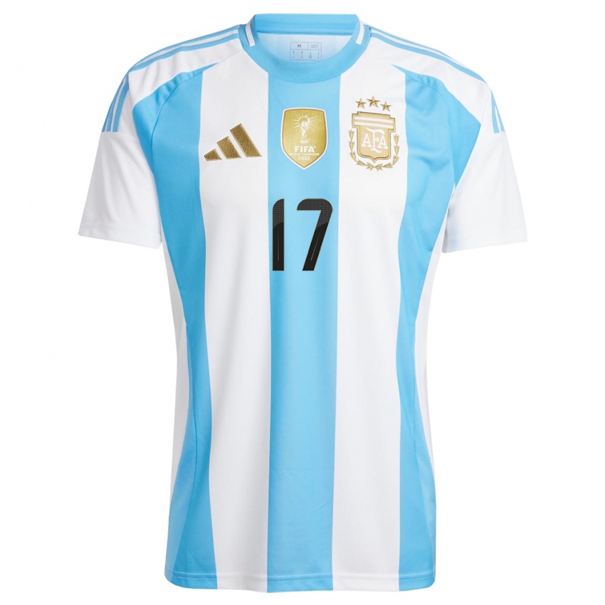 Kinder Argentinien Papu Gomez #17 Weiß Blau Heimtrikot Trikot 24-26 T-Shirt Österreich