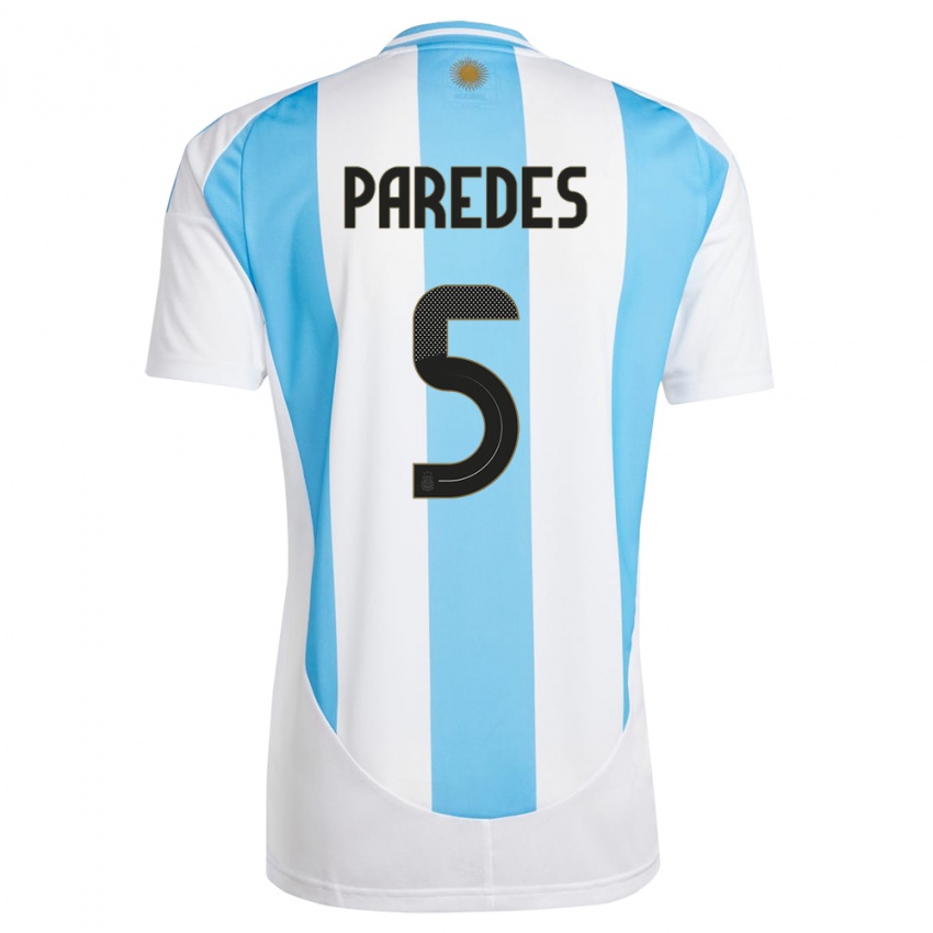 Kinder Argentinien Leandro Paredes #5 Weiß Blau Heimtrikot Trikot 24-26 T-Shirt Österreich