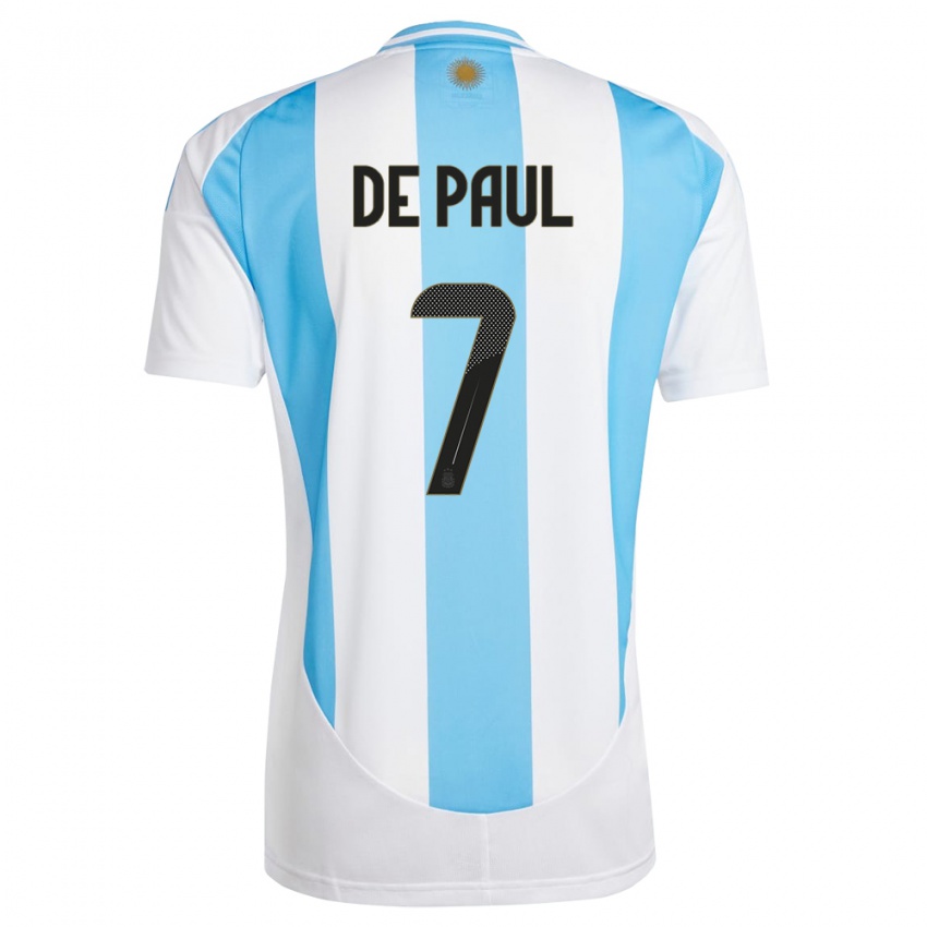 Kinder Argentinien Rodrigo De Paul #7 Weiß Blau Heimtrikot Trikot 24-26 T-Shirt Österreich