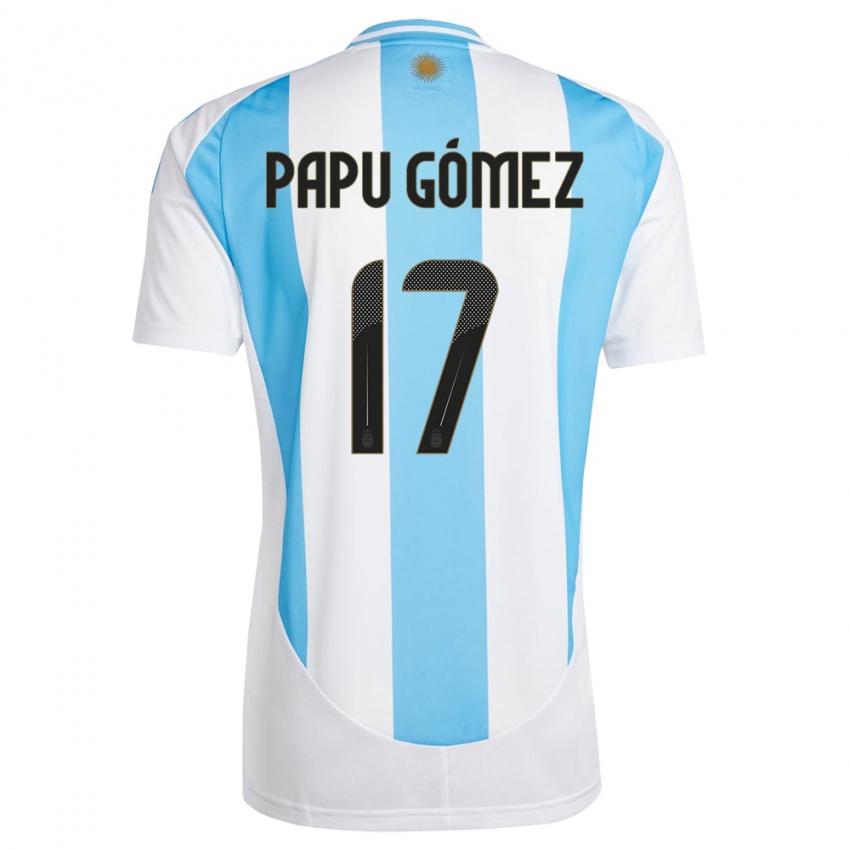 Kinder Argentinien Papu Gomez #17 Weiß Blau Heimtrikot Trikot 24-26 T-Shirt Österreich