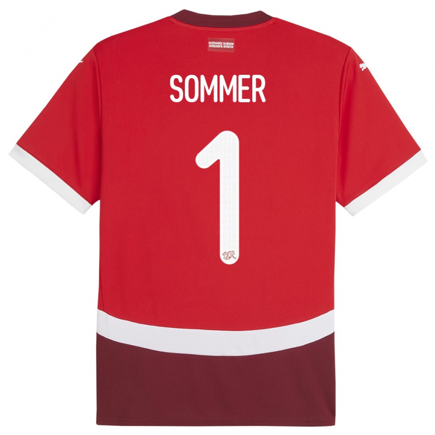 Kinder Schweiz Yann Sommer #1 Rot Heimtrikot Trikot 24-26 T-Shirt Österreich