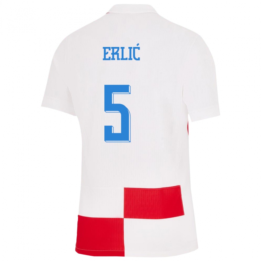 Kinder Kroatien Martin Erlic #5 Weiß Rot Heimtrikot Trikot 24-26 T-Shirt Österreich