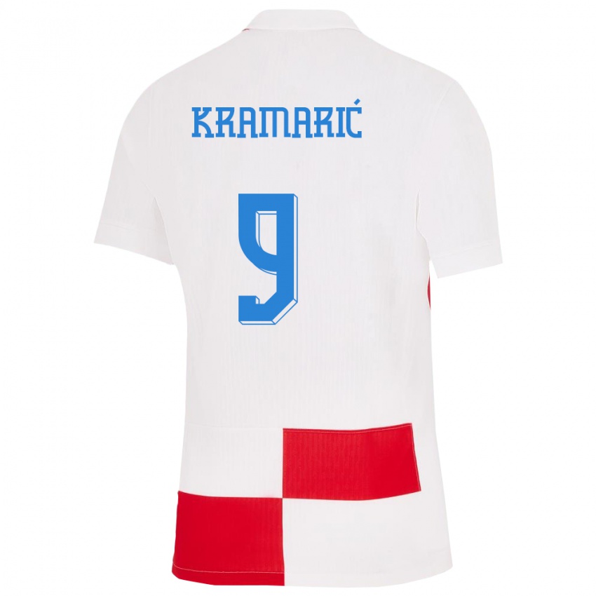 Kinder Kroatien Andrej Kramaric #9 Weiß Rot Heimtrikot Trikot 24-26 T-Shirt Österreich