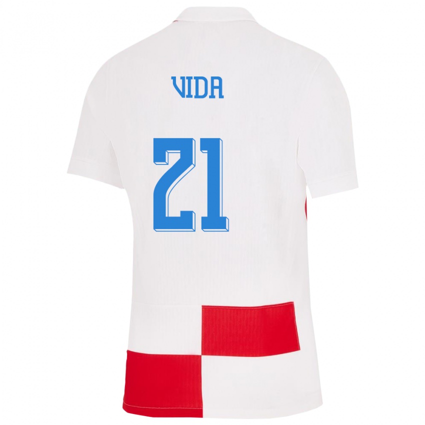 Kinder Kroatien Domagoj Vida #21 Weiß Rot Heimtrikot Trikot 24-26 T-Shirt Österreich