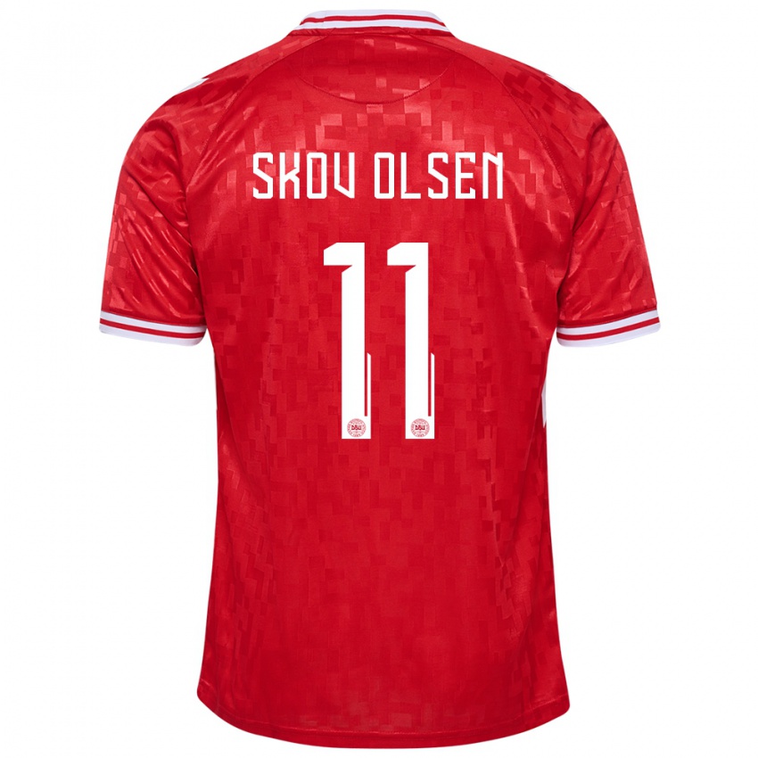 Kinder Dänemark Andreas Skov Olsen #11 Rot Heimtrikot Trikot 24-26 T-Shirt Österreich