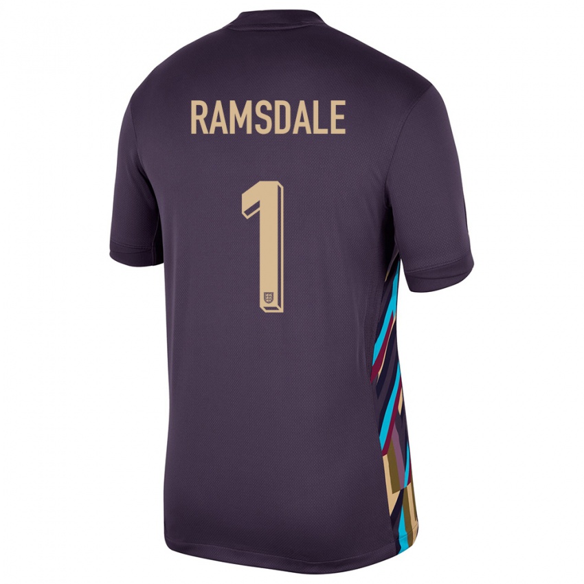 Kinder England Aaron Ramsdale #1 Dunkle Rosine Auswärtstrikot Trikot 24-26 T-Shirt Österreich