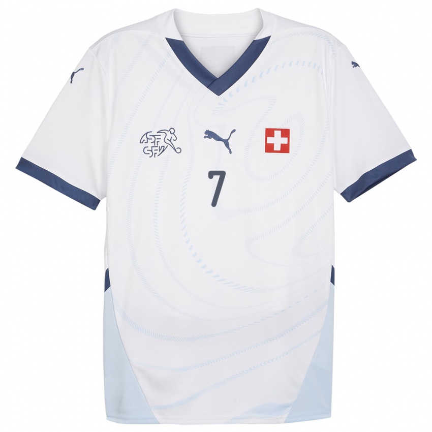 Kinder Schweiz Breel Embolo #7 Weiß Auswärtstrikot Trikot 24-26 T-Shirt Österreich