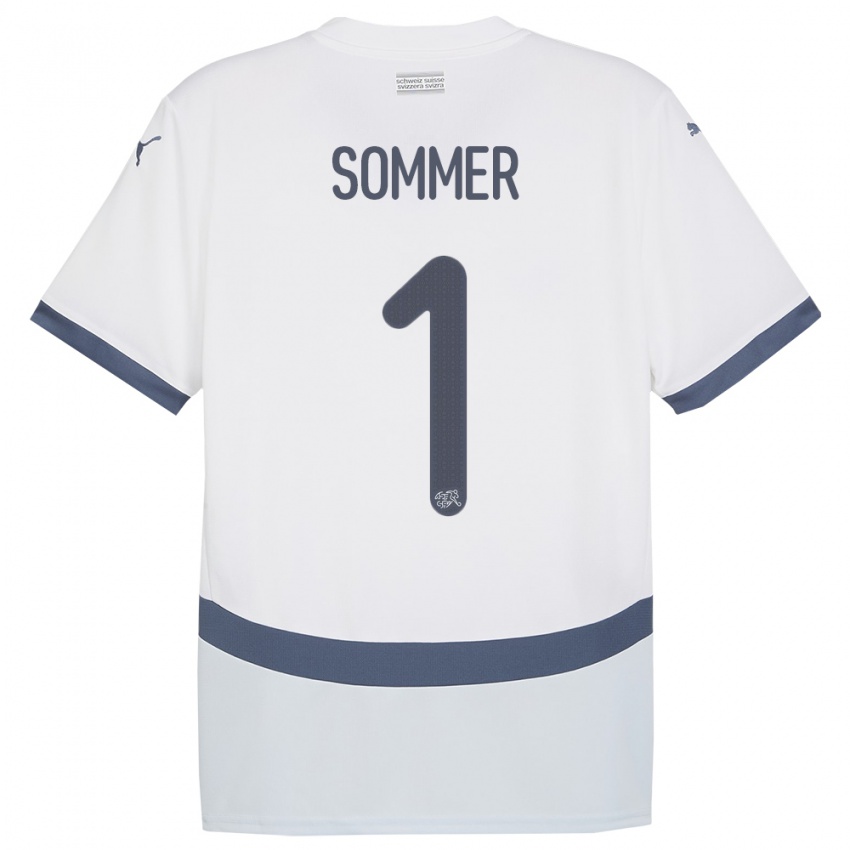 Kinder Schweiz Yann Sommer #1 Weiß Auswärtstrikot Trikot 24-26 T-Shirt Österreich
