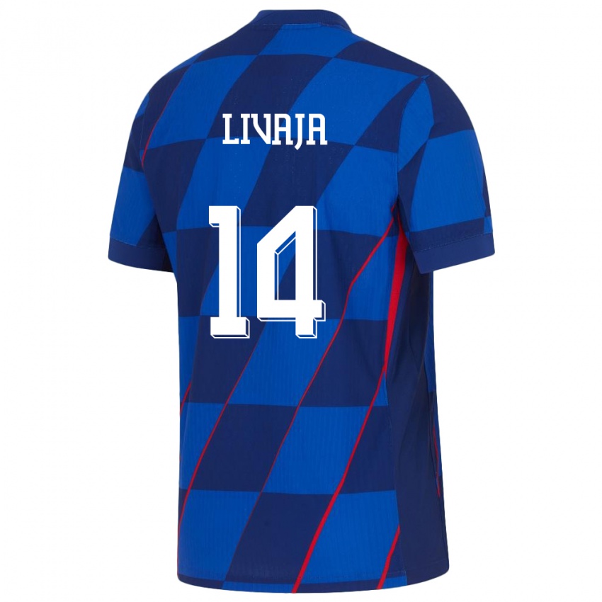 Kinder Kroatien Marko Livaja #14 Blau Auswärtstrikot Trikot 24-26 T-Shirt Österreich