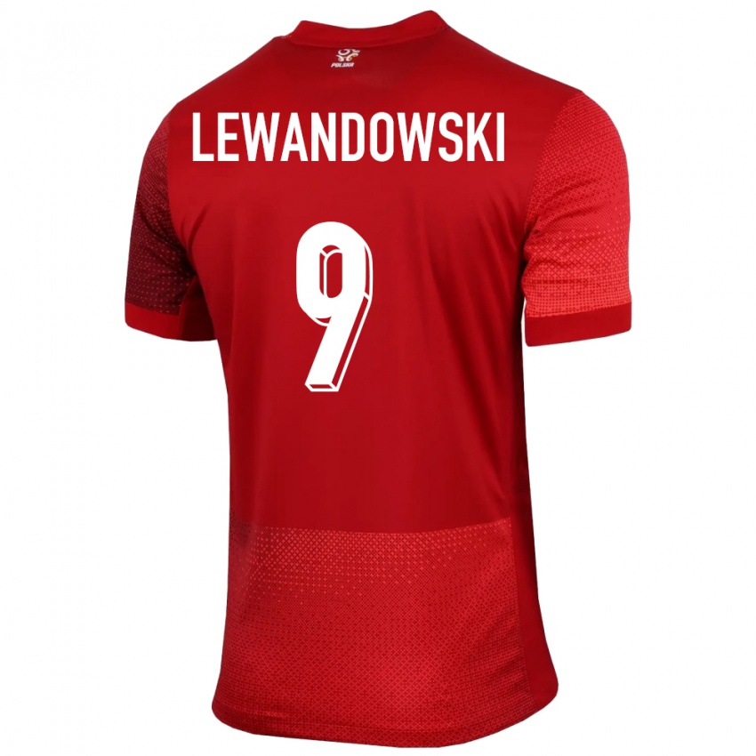 Kinder Polen Robert Lewandowski #9 Rot Auswärtstrikot Trikot 24-26 T-Shirt Österreich
