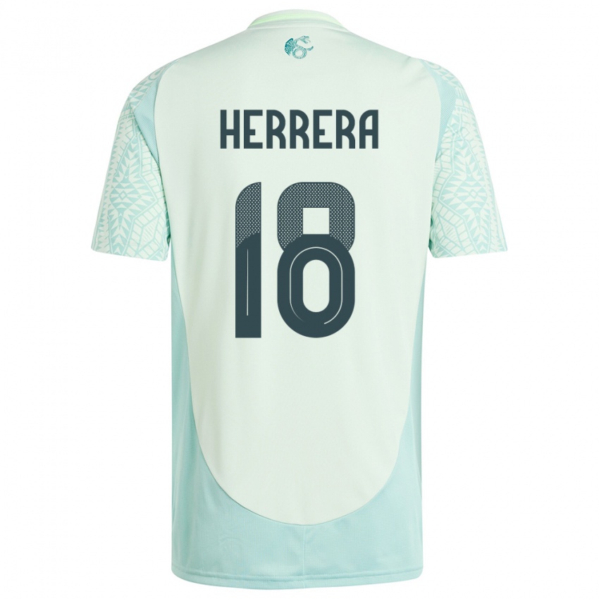 Kinder Mexiko Ozziel Herrera #18 Leinengrün Auswärtstrikot Trikot 24-26 T-Shirt Österreich