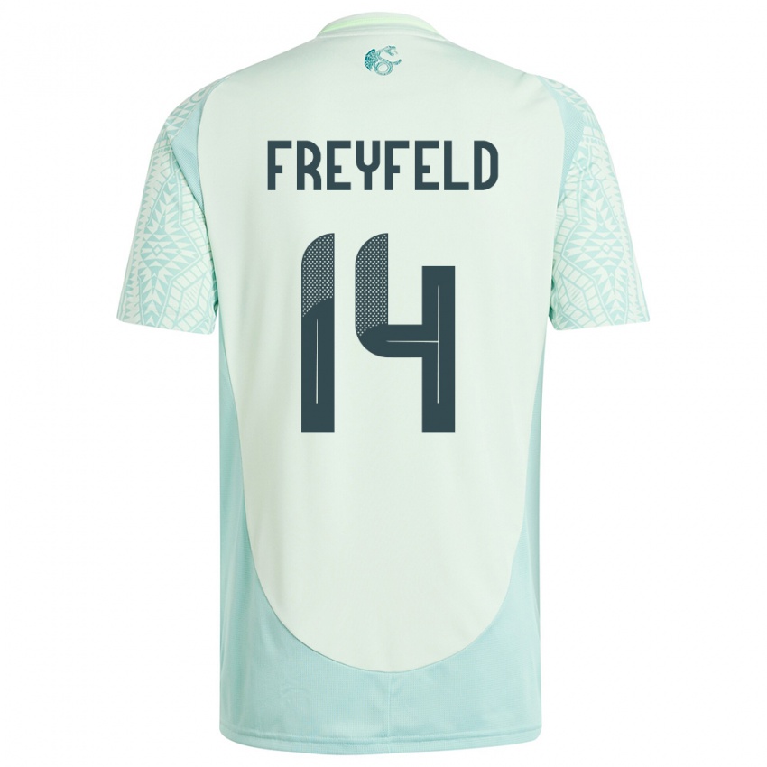 Kinder Mexiko Emiliano Freyfeld #14 Leinengrün Auswärtstrikot Trikot 24-26 T-Shirt Österreich
