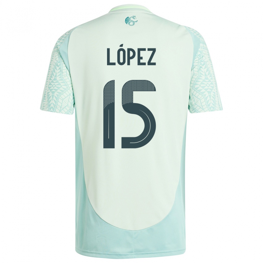 Kinder Mexiko Everardo Lopez #15 Leinengrün Auswärtstrikot Trikot 24-26 T-Shirt Österreich