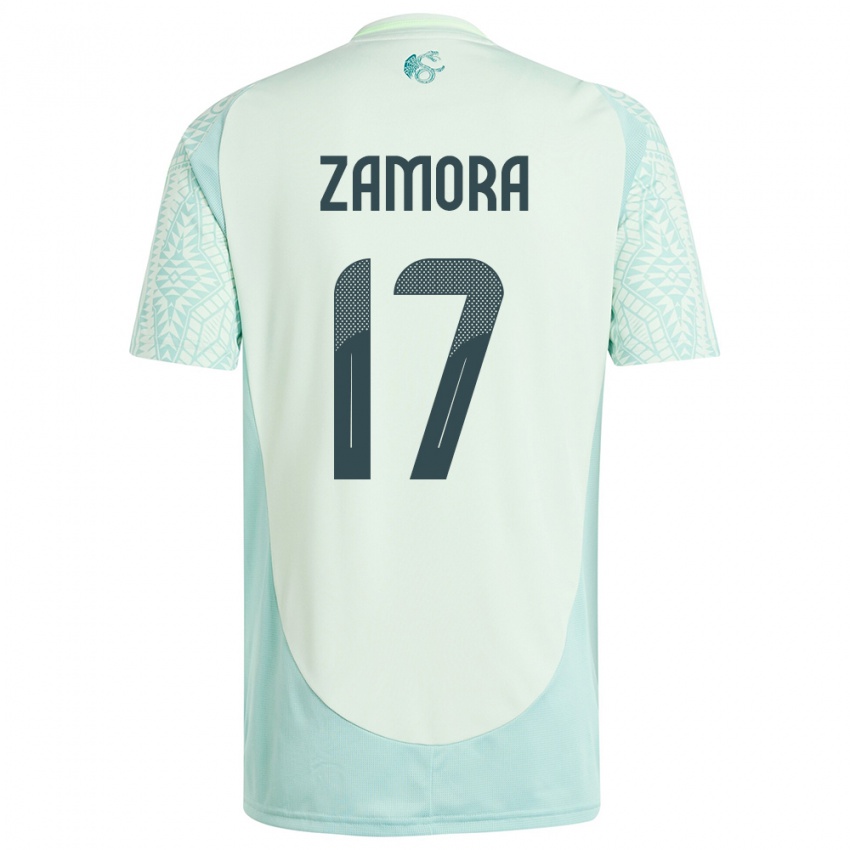 Kinder Mexiko Saul Zamora #17 Leinengrün Auswärtstrikot Trikot 24-26 T-Shirt Österreich