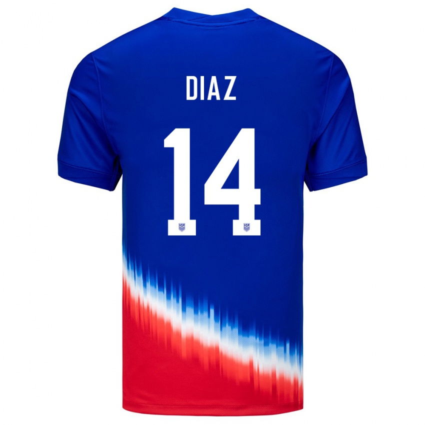 Kinder Vereinigte Staaten Christian Diaz #14 Blau Auswärtstrikot Trikot 24-26 T-Shirt Österreich