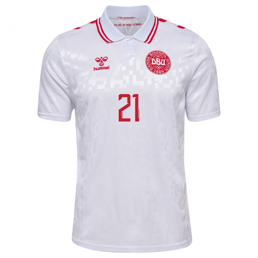 Kinder Dänemark Anders Dreyer #21 Weiß Auswärtstrikot Trikot 24-26 T-Shirt Österreich