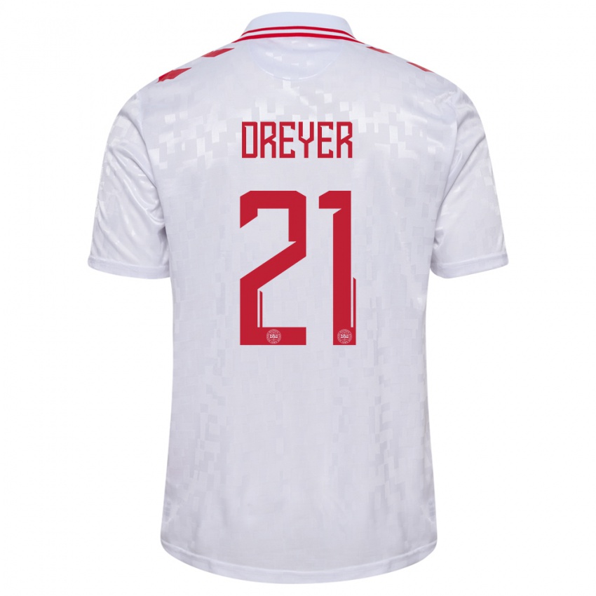 Kinder Dänemark Anders Dreyer #21 Weiß Auswärtstrikot Trikot 24-26 T-Shirt Österreich