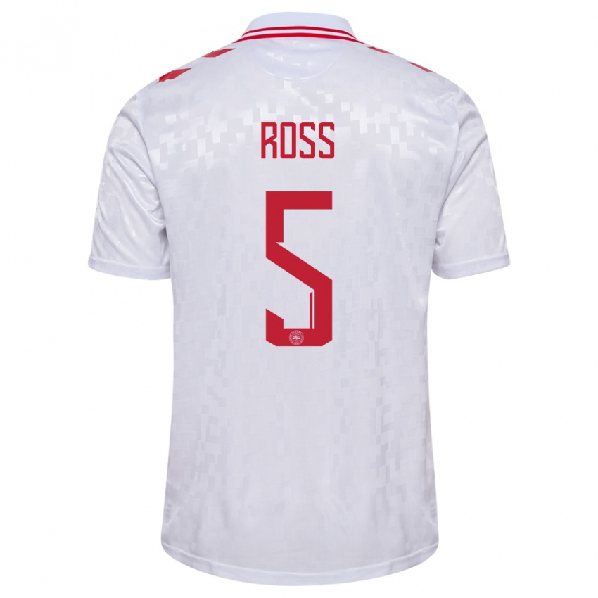 Kinder Dänemark Mathias Ross #5 Weiß Auswärtstrikot Trikot 24-26 T-Shirt Österreich