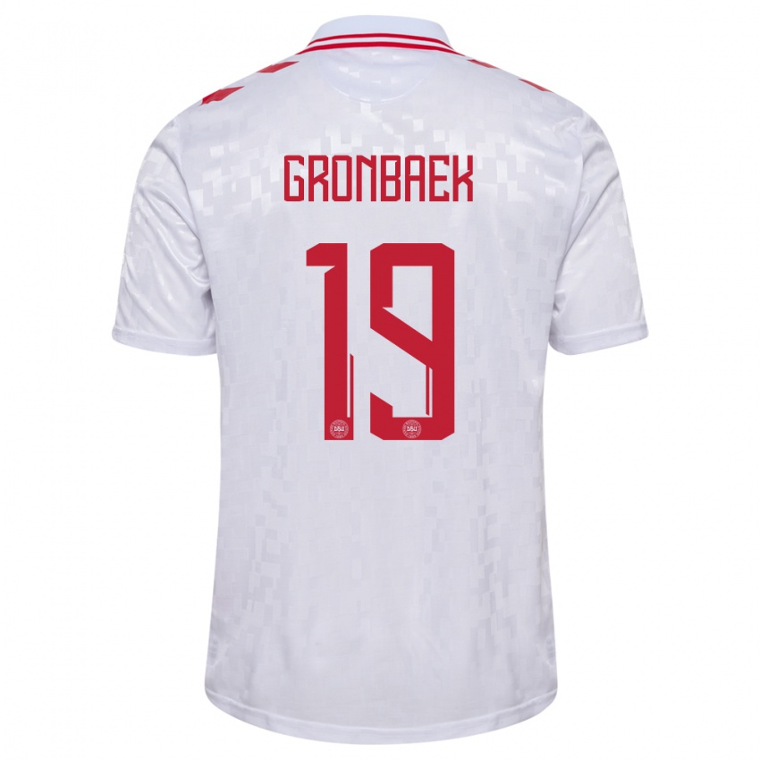 Kinder Dänemark Albert Gronbaek #19 Weiß Auswärtstrikot Trikot 24-26 T-Shirt Österreich