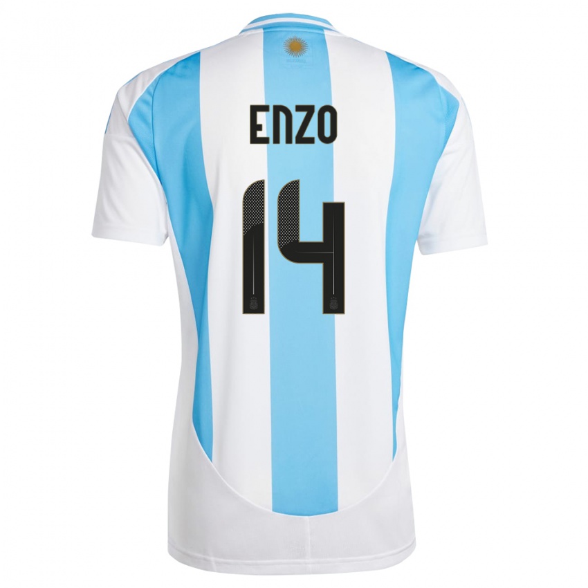 Herren Argentinien Enzo Fernandez #14 Weiß Blau Heimtrikot Trikot 24-26 T-Shirt Österreich