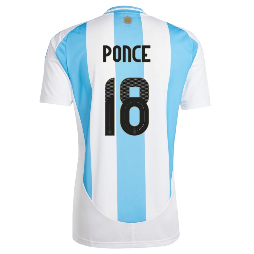 Herren Argentinien Ezequiel Ponce #18 Weiß Blau Heimtrikot Trikot 24-26 T-Shirt Österreich