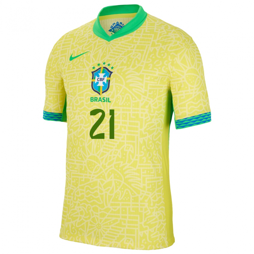 Herren Brasilien Vitor Roque #21 Gelb Heimtrikot Trikot 24-26 T-Shirt Österreich