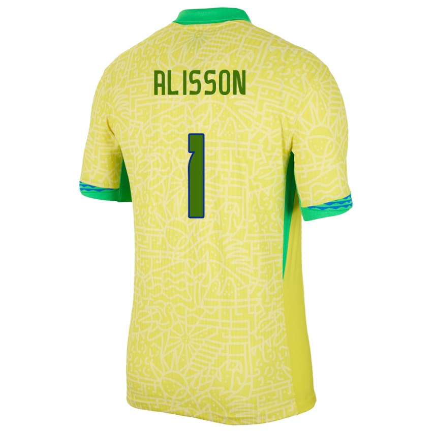 Herren Brasilien Alisson #1 Gelb Heimtrikot Trikot 24-26 T-Shirt Österreich