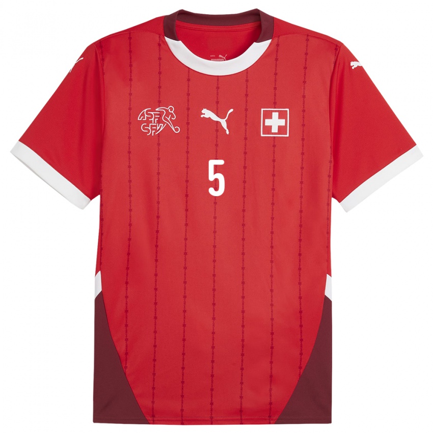 Herren Schweiz Noah Okafor #5 Rot Heimtrikot Trikot 24-26 T-Shirt Österreich