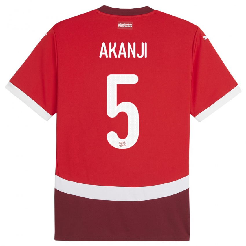Herren Schweiz Manuel Akanji #5 Rot Heimtrikot Trikot 24-26 T-Shirt Österreich