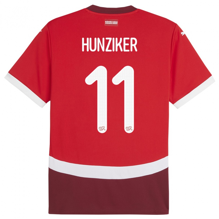 Herren Schweiz Andrin Hunziker #11 Rot Heimtrikot Trikot 24-26 T-Shirt Österreich