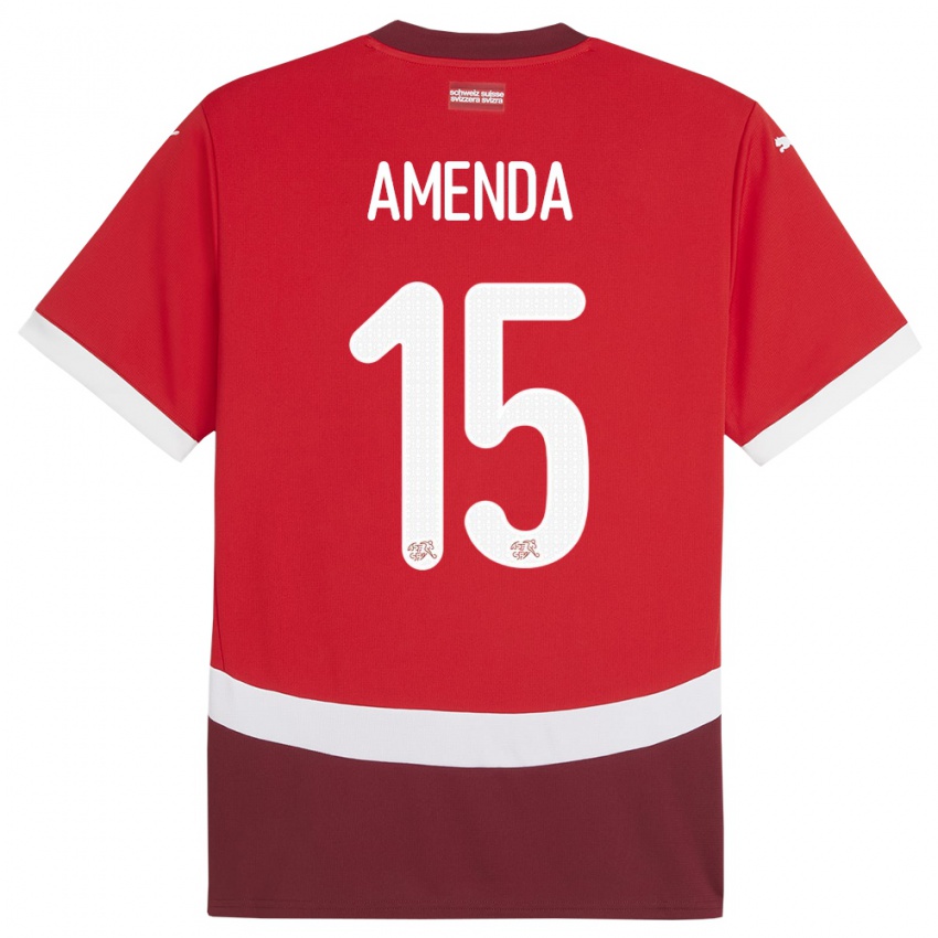 Herren Schweiz Aurele Amenda #15 Rot Heimtrikot Trikot 24-26 T-Shirt Österreich