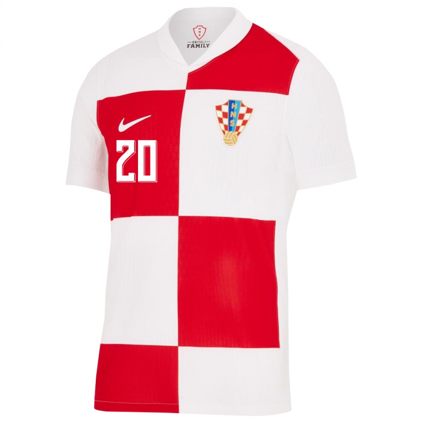 Herren Kroatien Dion Drena Beljo #20 Weiß Rot Heimtrikot Trikot 24-26 T-Shirt Österreich