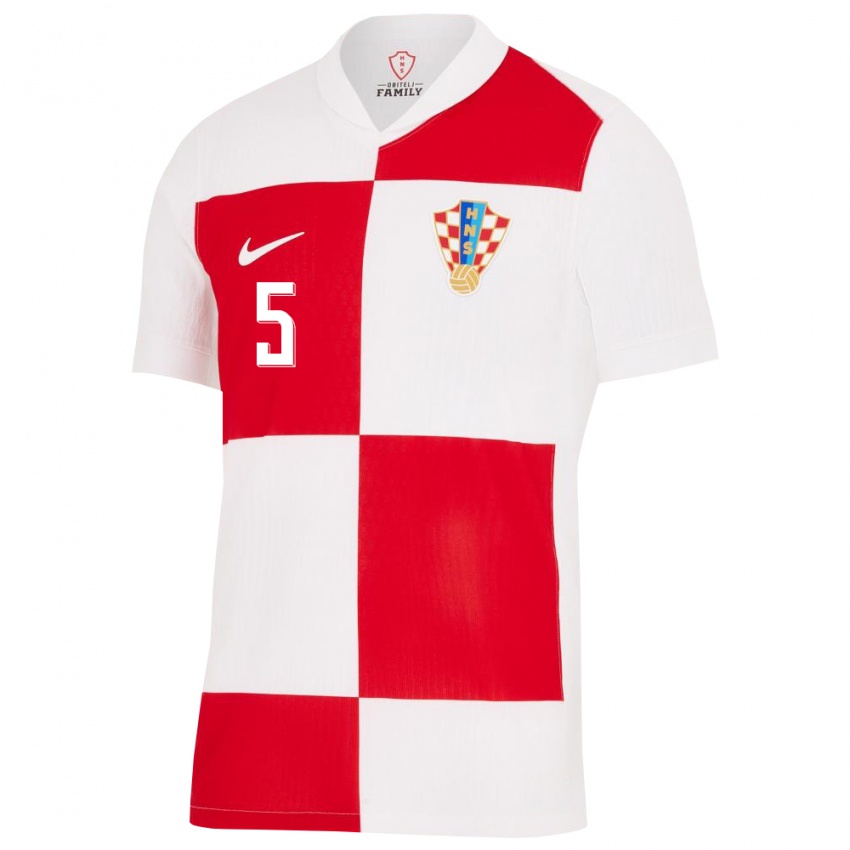 Herren Kroatien Nikola Soldo #5 Weiß Rot Heimtrikot Trikot 24-26 T-Shirt Österreich