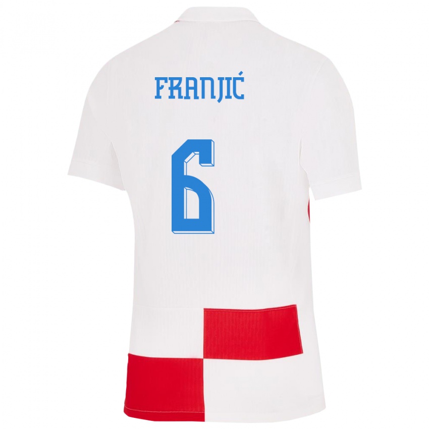 Herren Kroatien Bartol Franjic #6 Weiß Rot Heimtrikot Trikot 24-26 T-Shirt Österreich