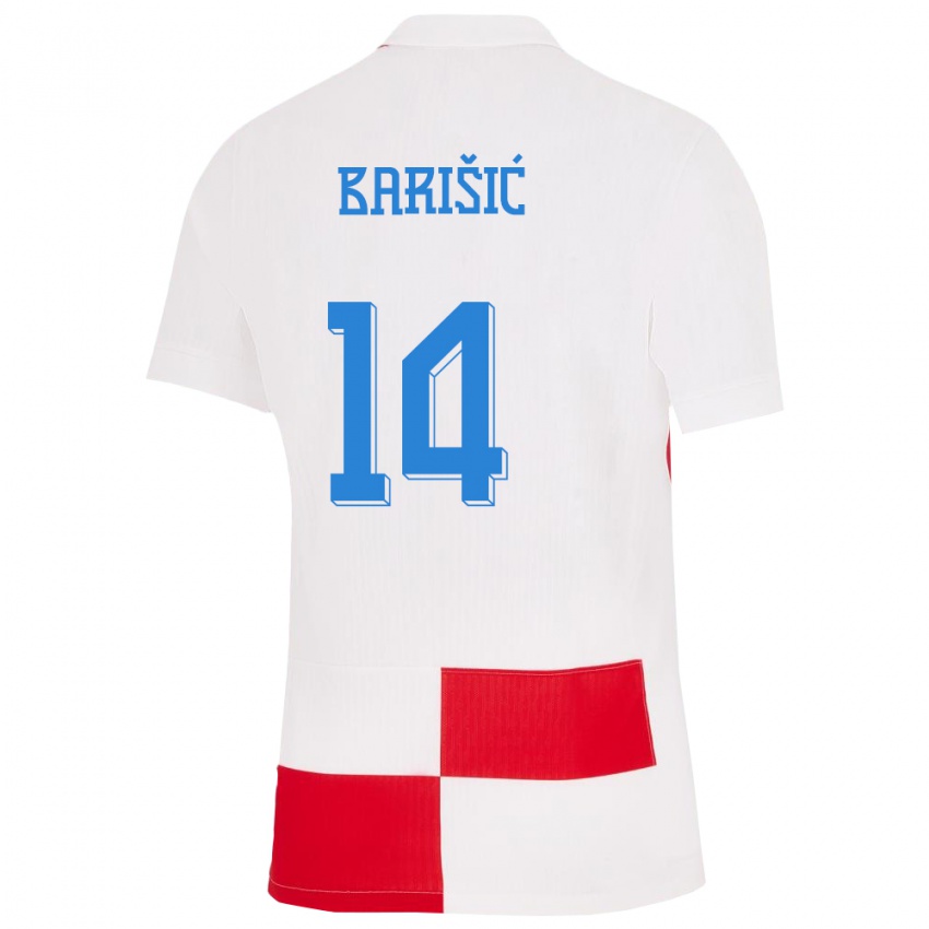 Herren Kroatien Teo Barisic #14 Weiß Rot Heimtrikot Trikot 24-26 T-Shirt Österreich